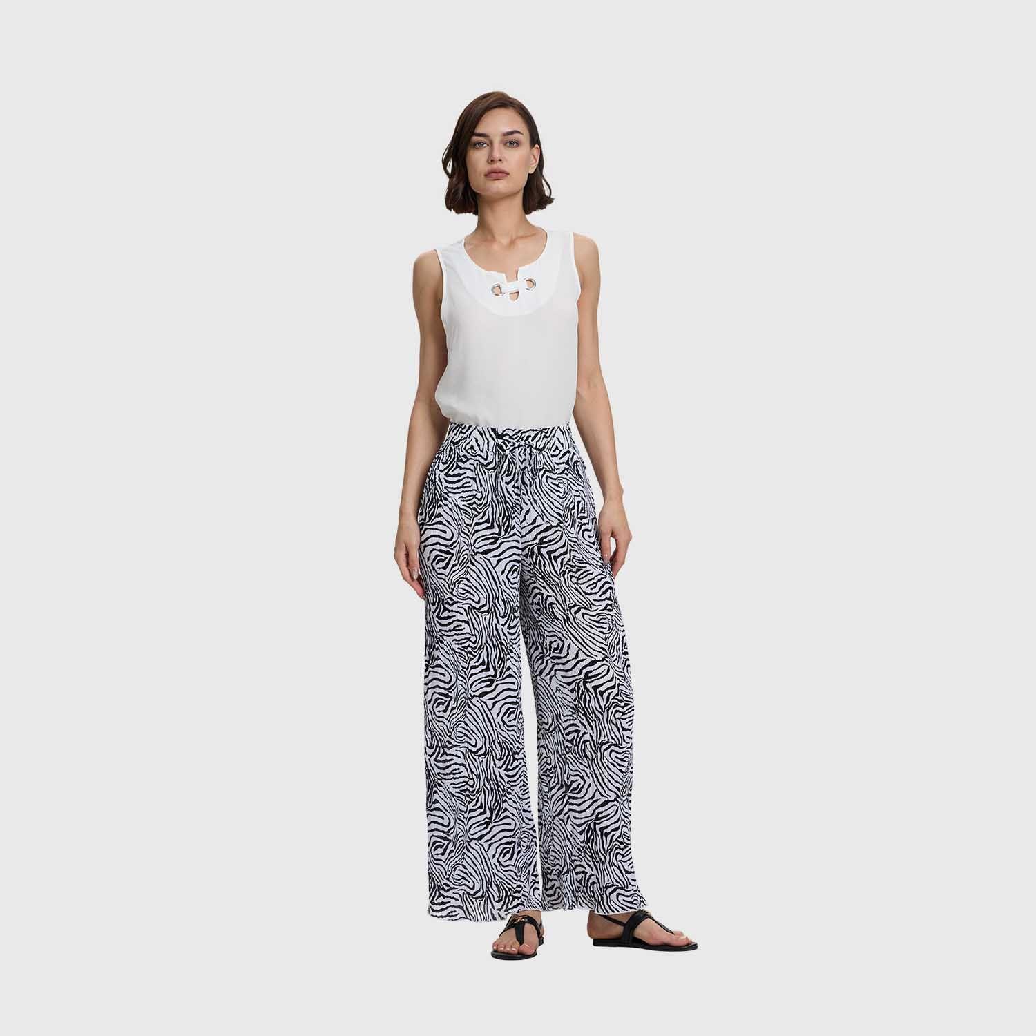 Pantalón Mujer Palazzo Con Bolsillo Blanco / Negro FSP-3