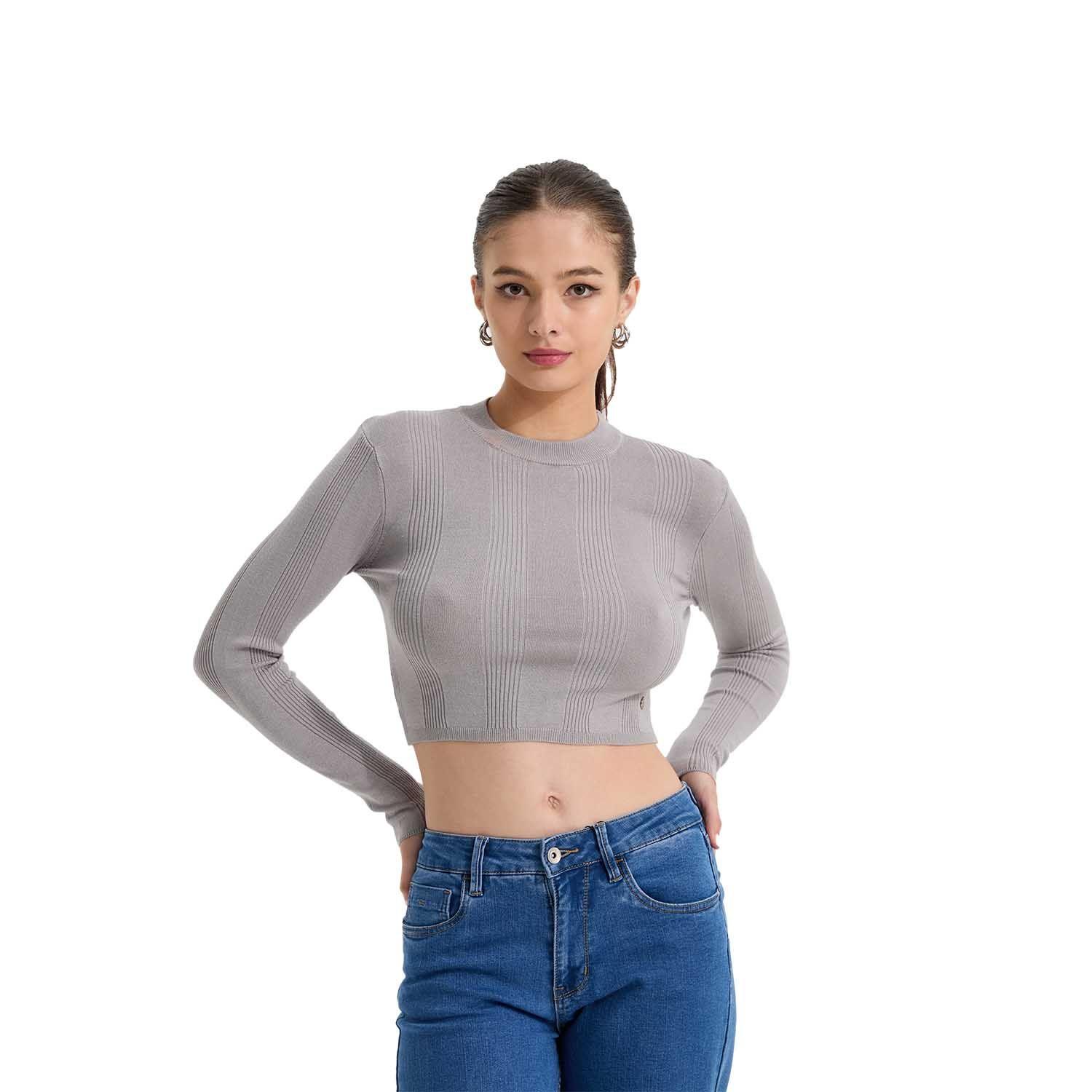 Sweater Mujer Aplicación Colores Gris Fashion's Park-0