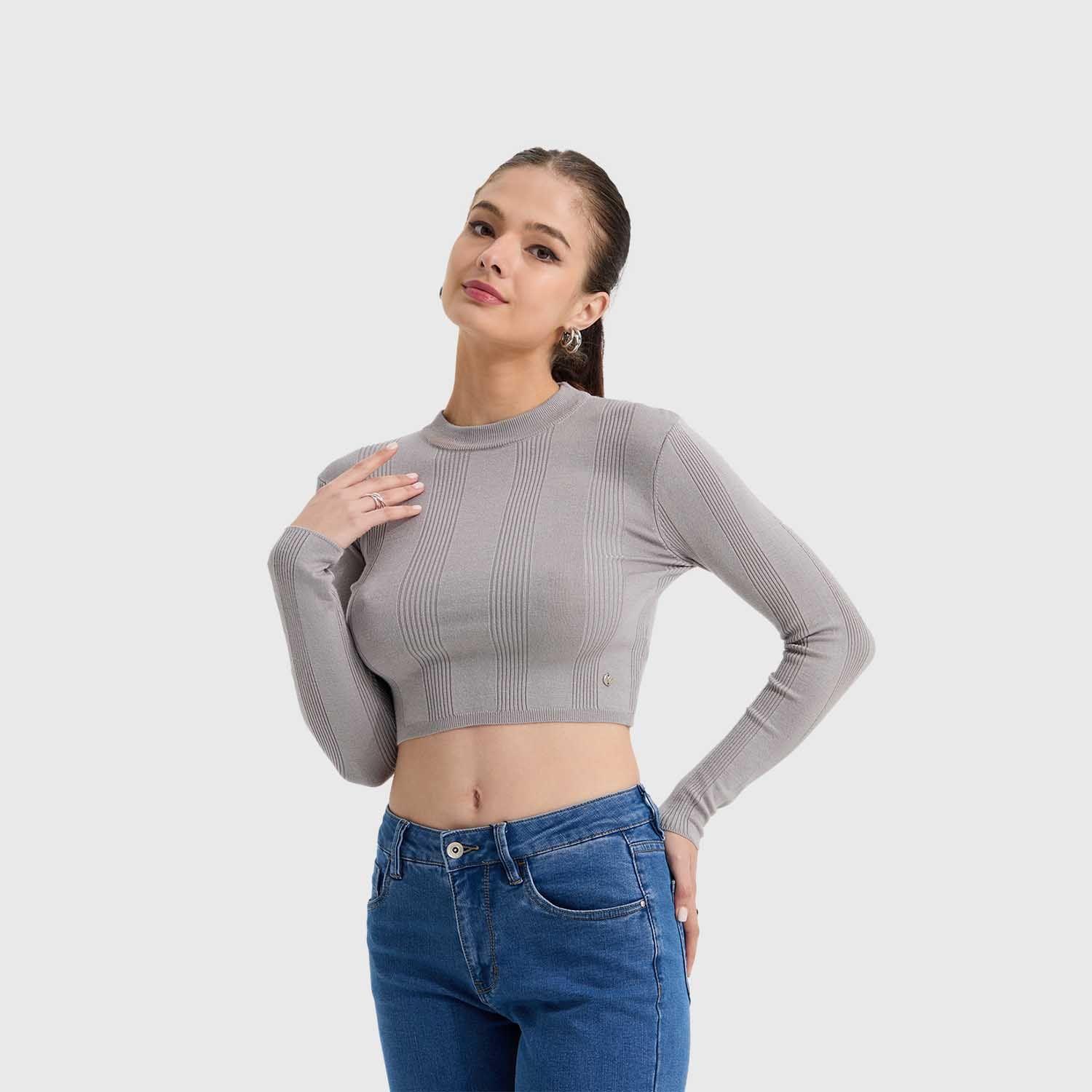 Sweater Mujer Aplicación Colores Gris Fashion's Park-1