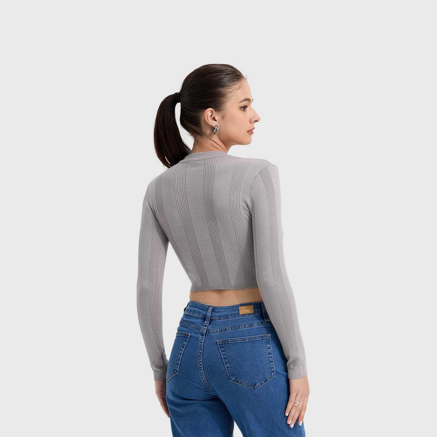 Sweater Mujer Aplicación Colores Gris Fashion's Park-2