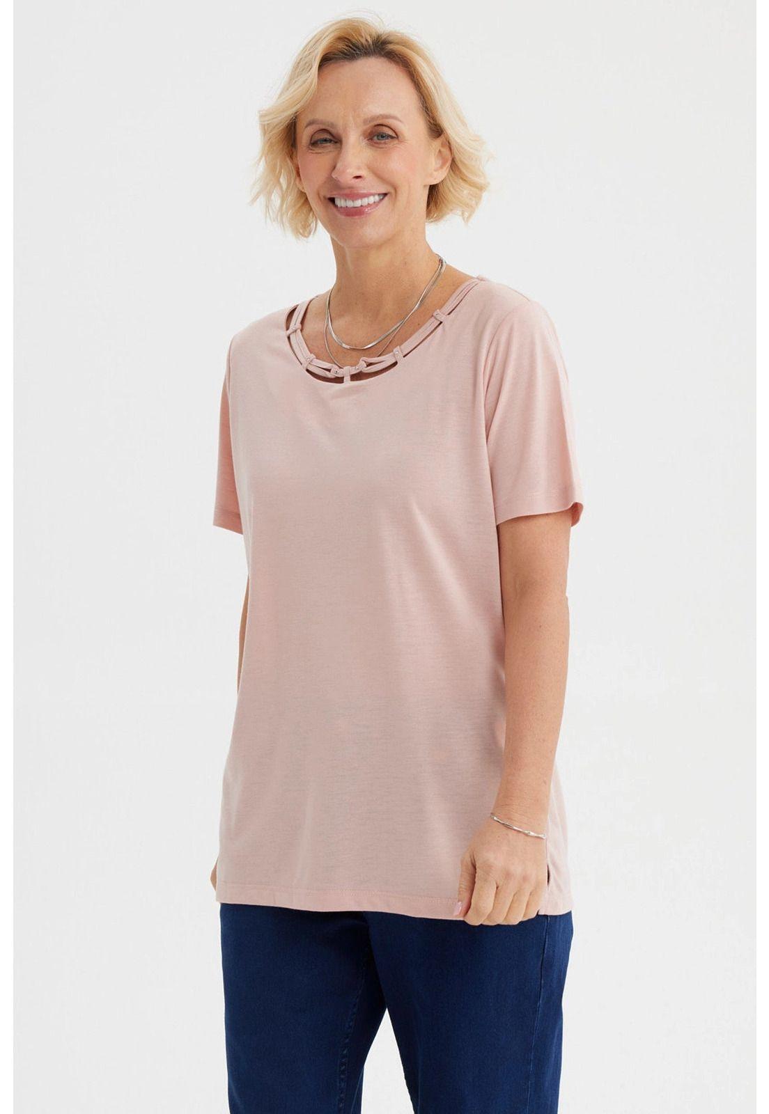 Polera Mujer Detalle Cuello Rosado-1