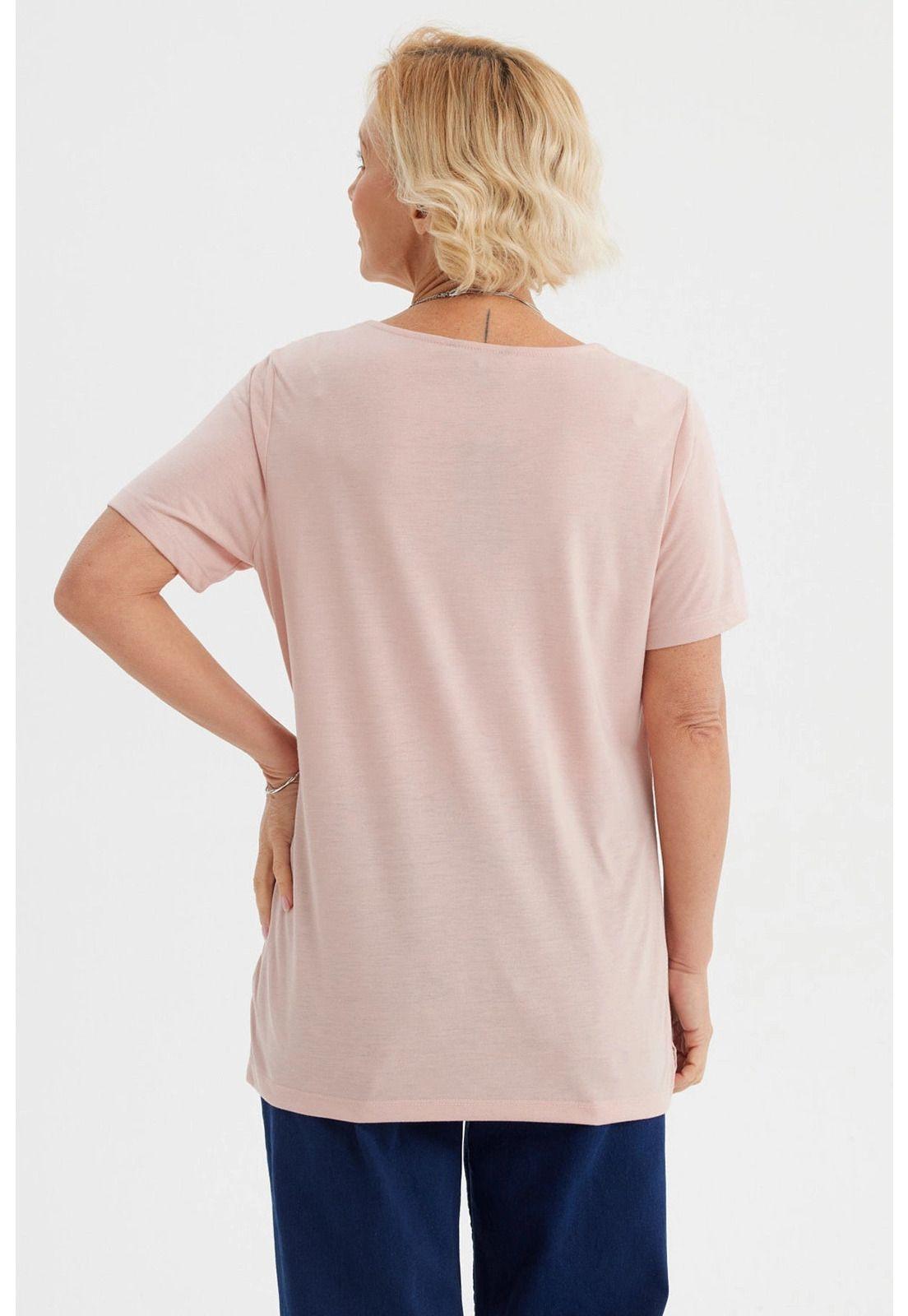 Polera Mujer Detalle Cuello Rosado-2