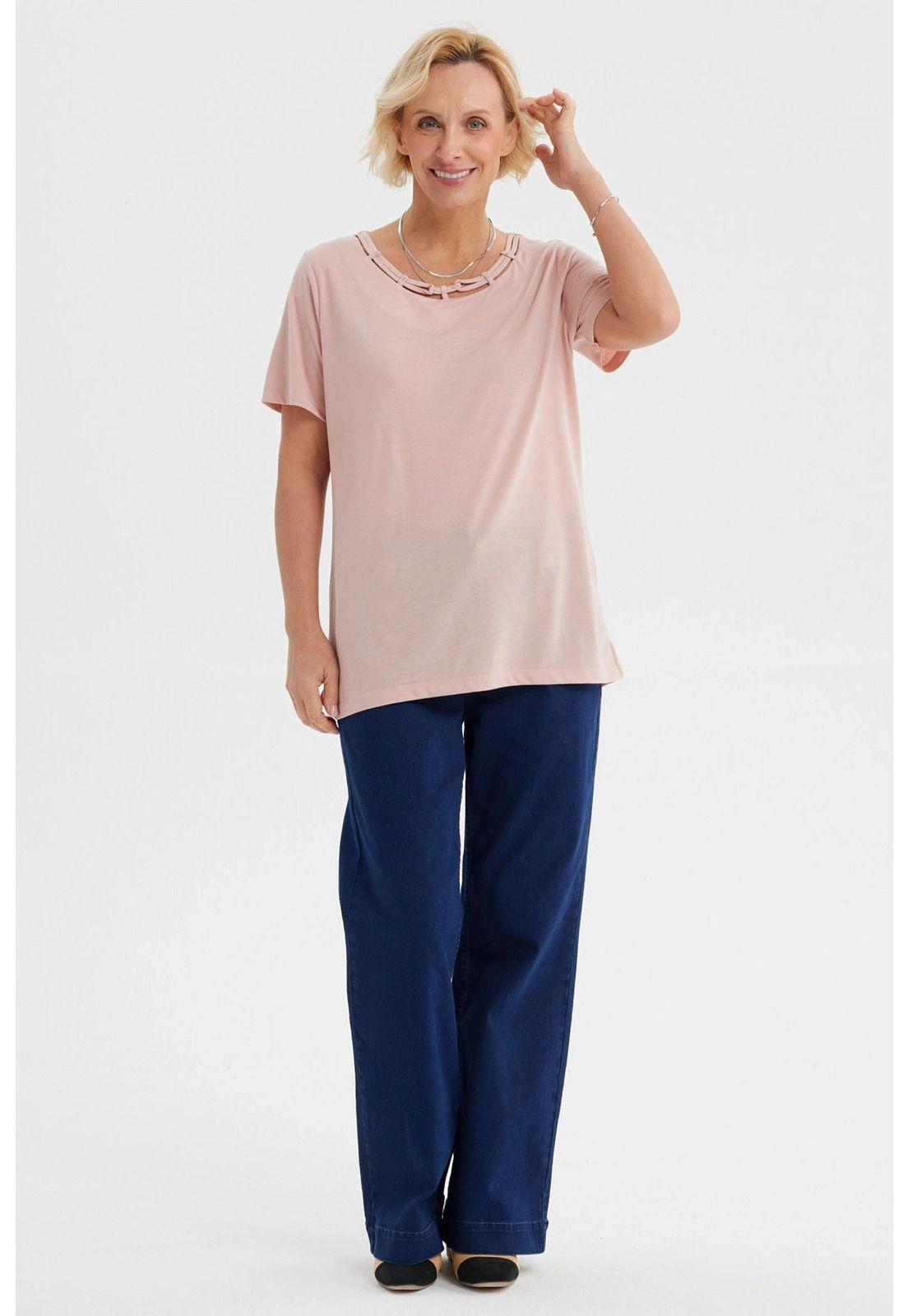 Polera Mujer Detalle Cuello Rosado-3