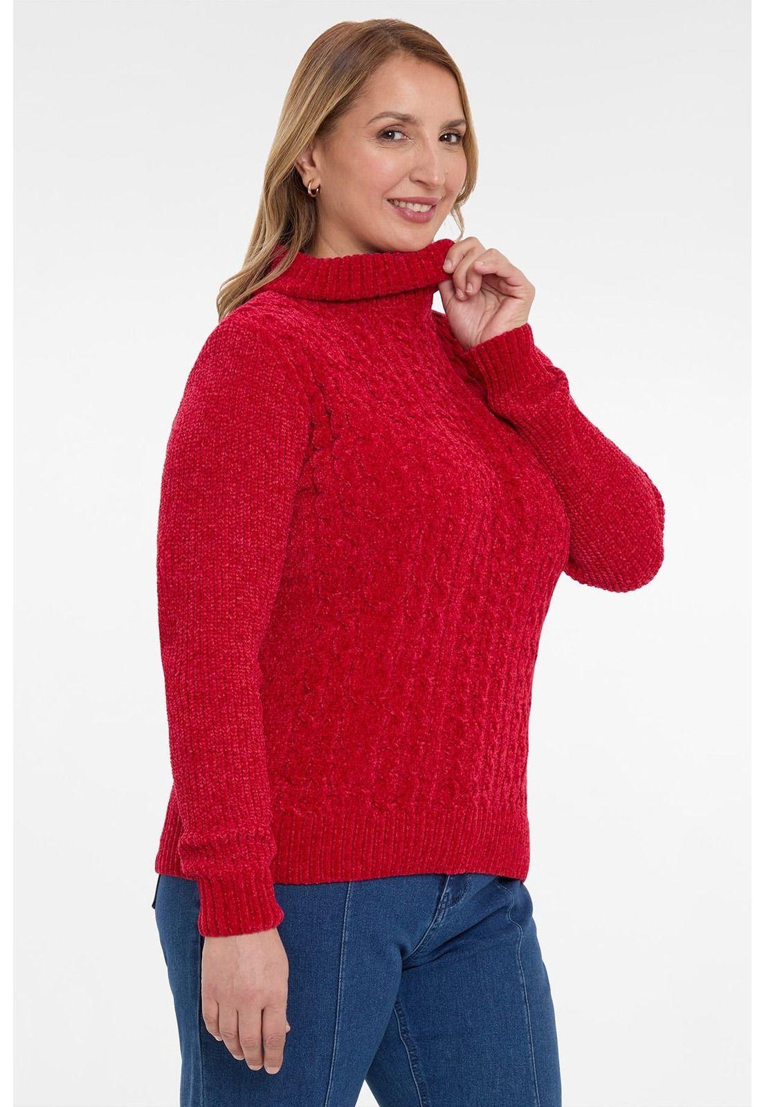 Sweater Mujer Trenzado Rojo-1