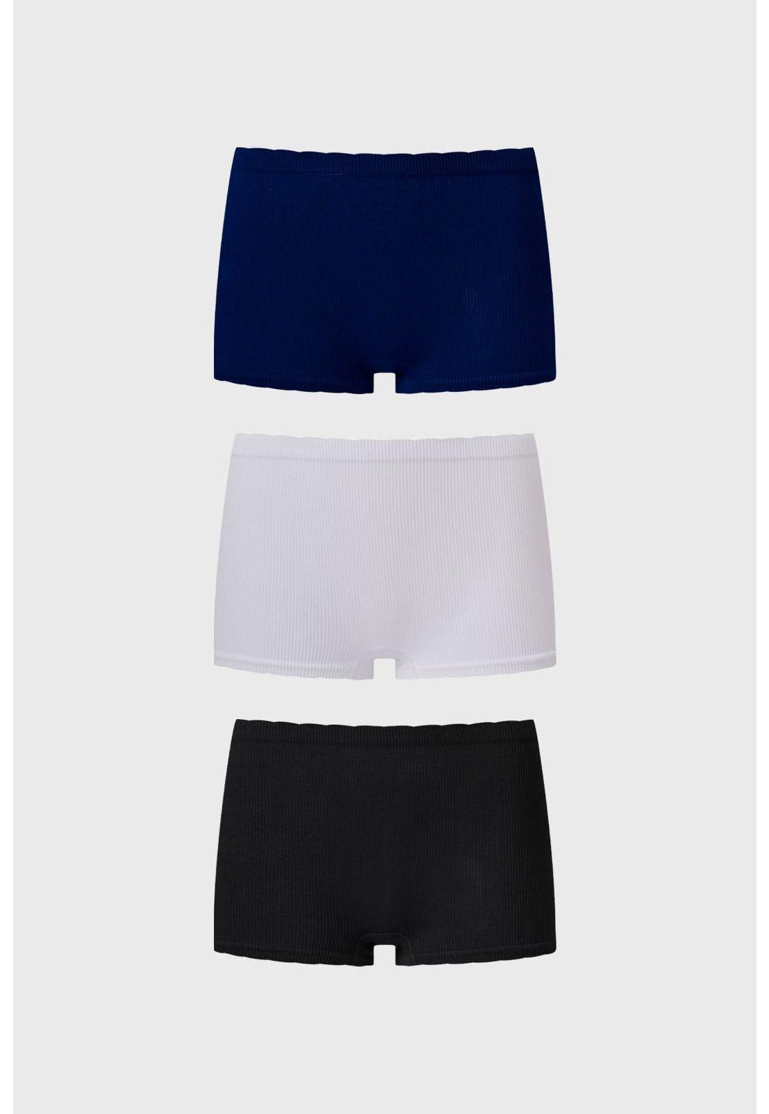 Calzón Mujer Tripack Short Liso Rib Azul Marino-0