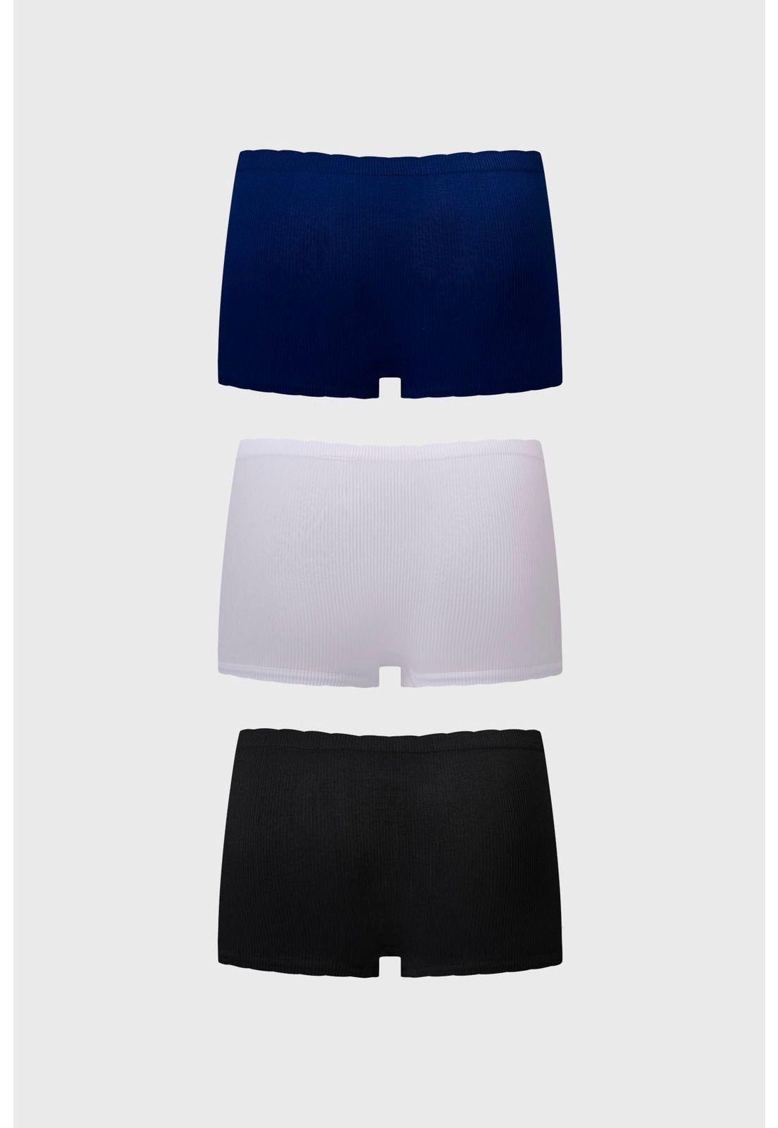 Calzón Mujer Tripack Short Liso Rib Azul Marino-1