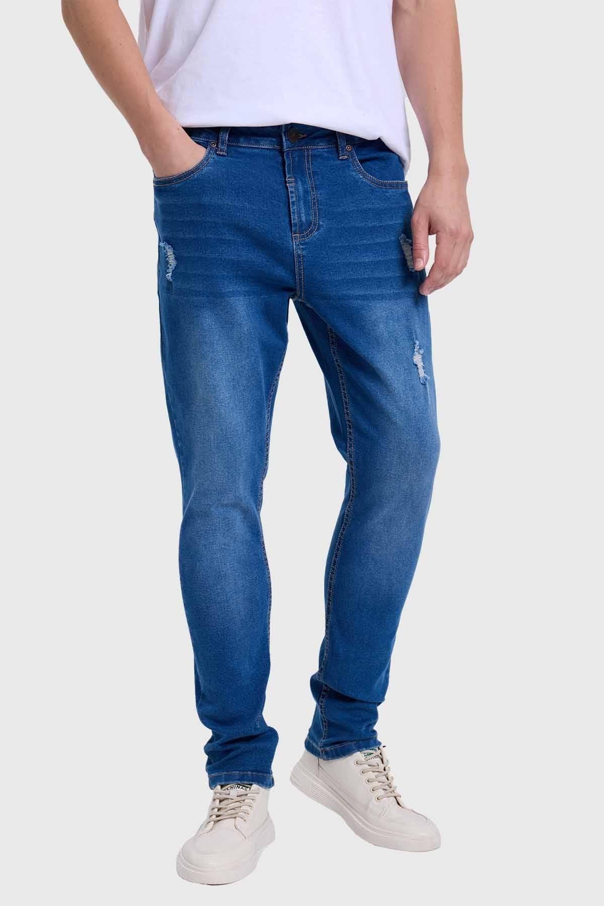 Jeans Hombre Skinny Rotura Azul-0