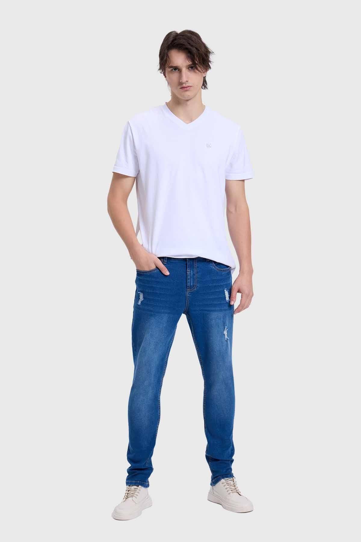 Jeans Hombre Skinny Rotura Azul-3