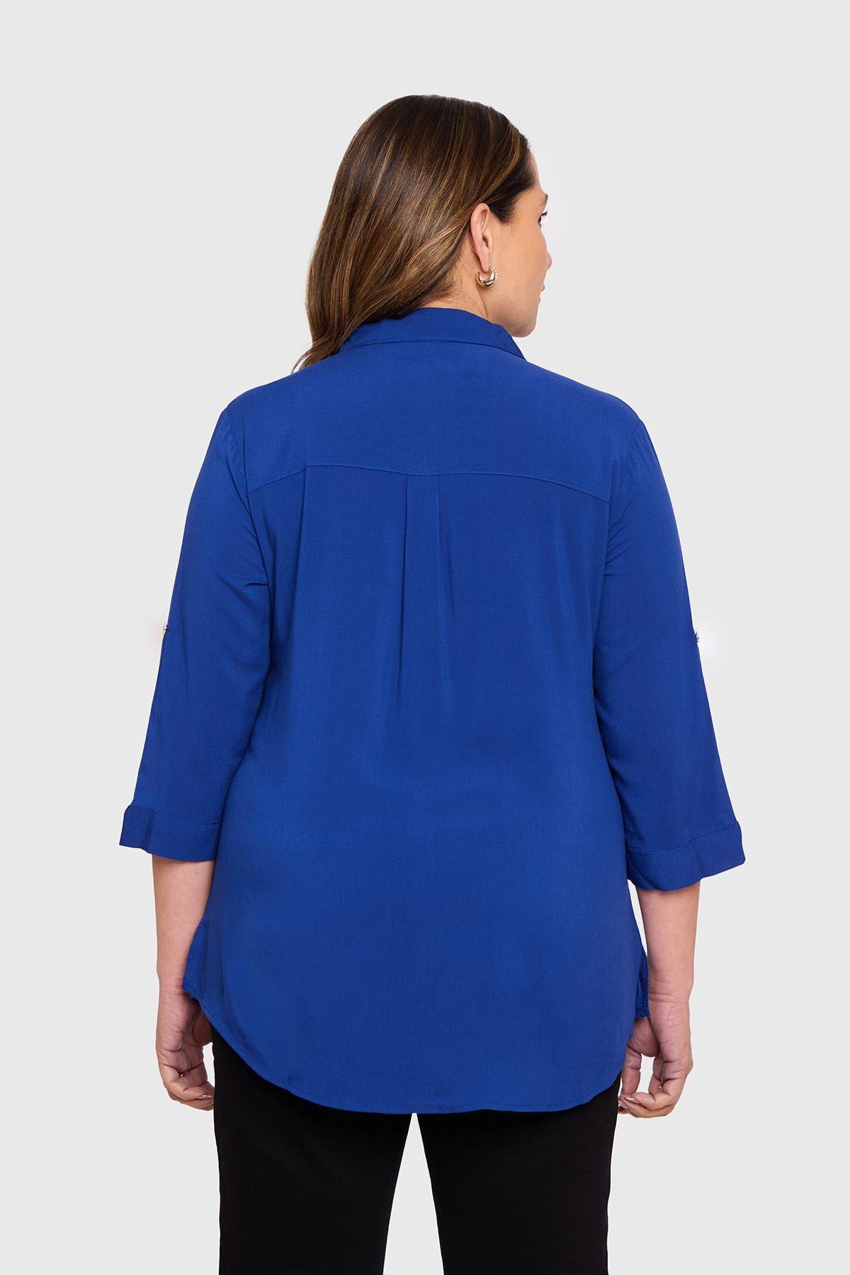 Blusa Mujer Abotonada Roll Up Azul-2