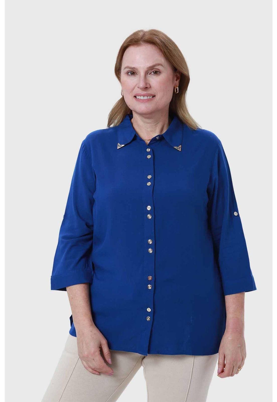 Blusa Mujer Abotonada Roll Up Azul-0