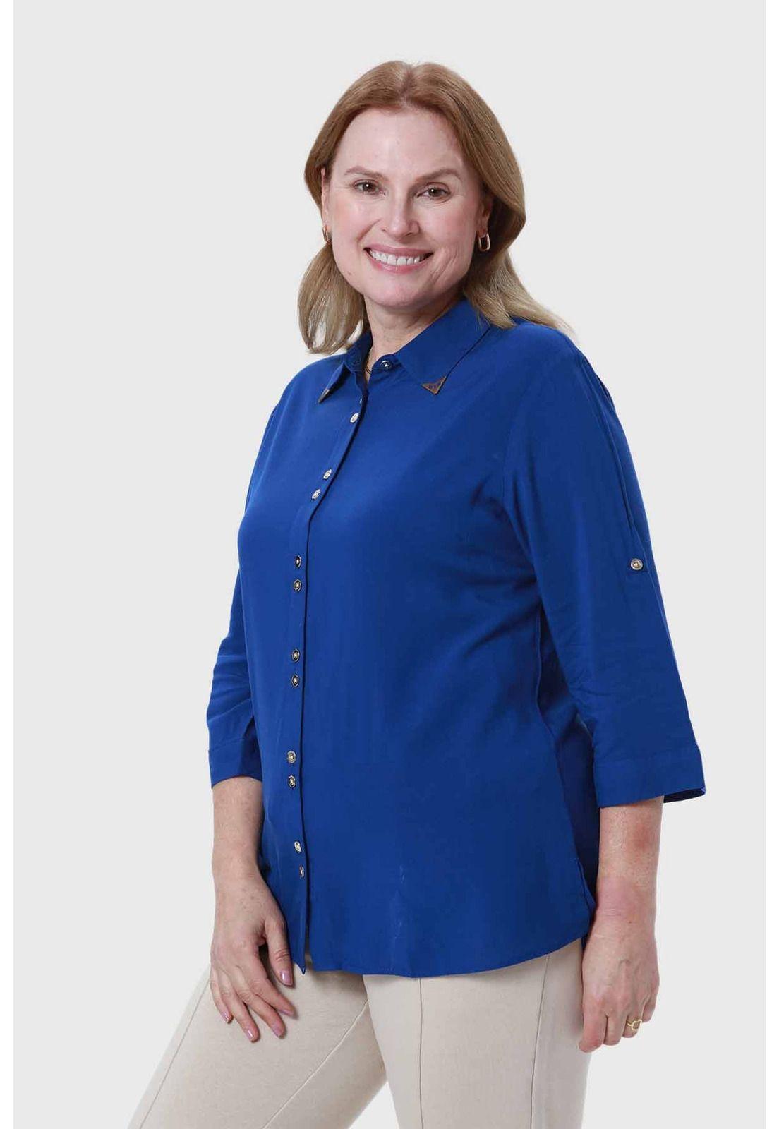 Blusa Mujer Abotonada Roll Up Azul-1