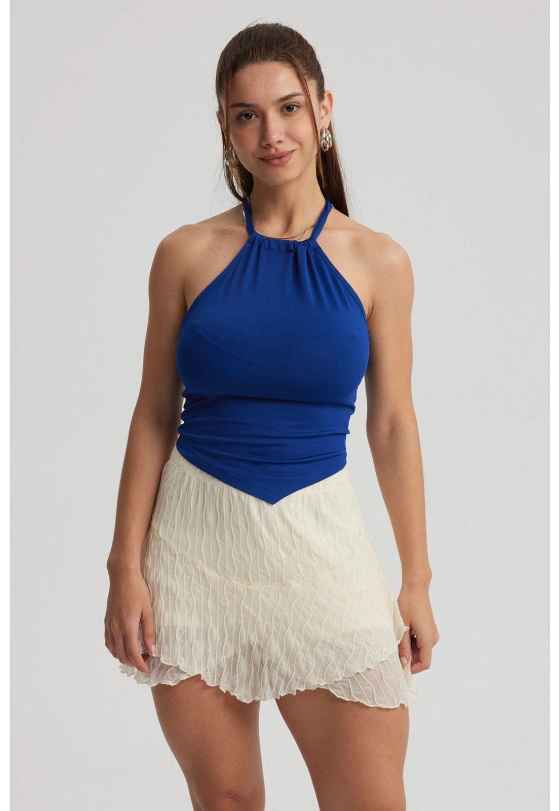 Polera Mujer Amarra Cuello Azul-0