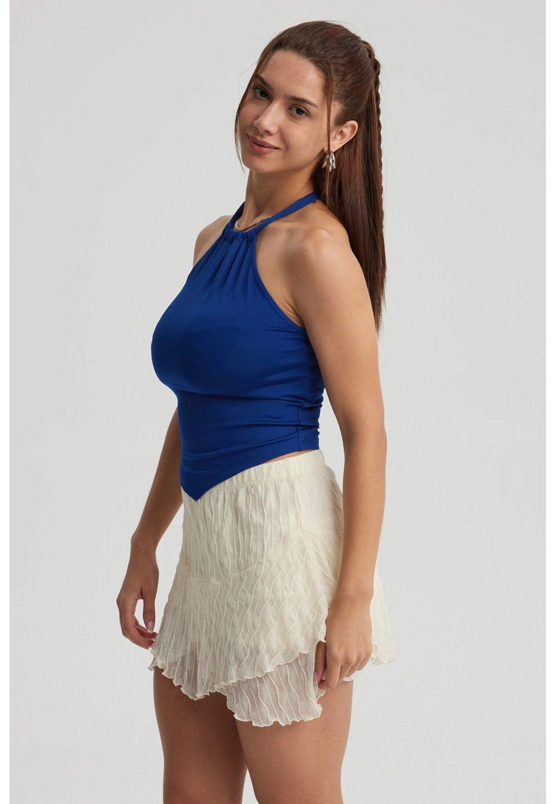 Polera Mujer Amarra Cuello Azul-1
