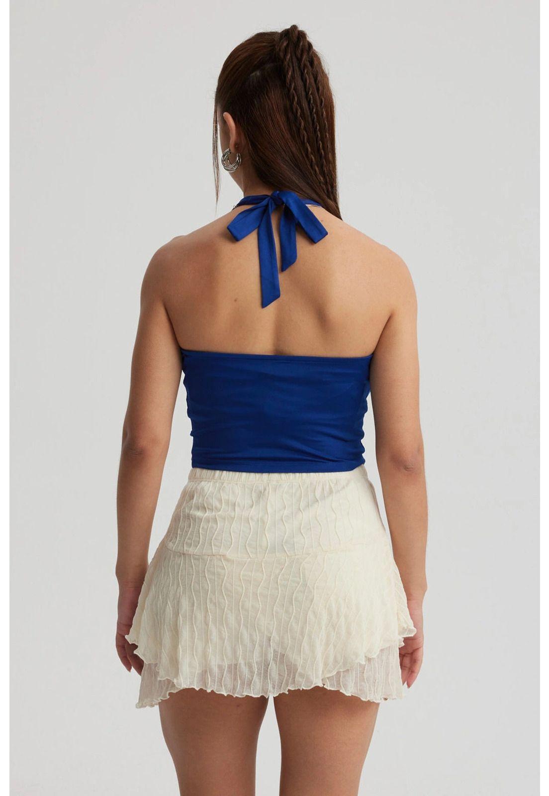 Polera Mujer Amarra Cuello Azul-2