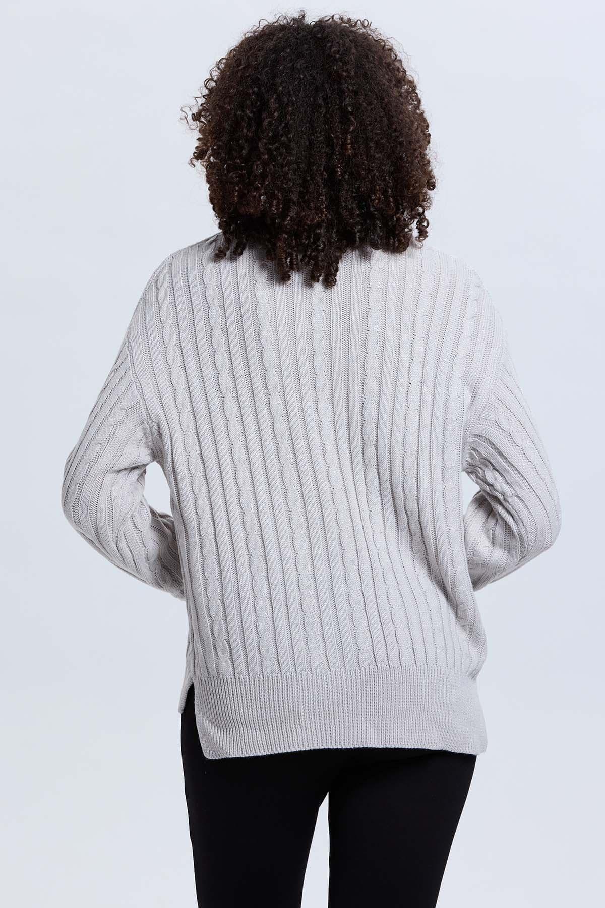 Sweater Mujer Trenzado Gris-2