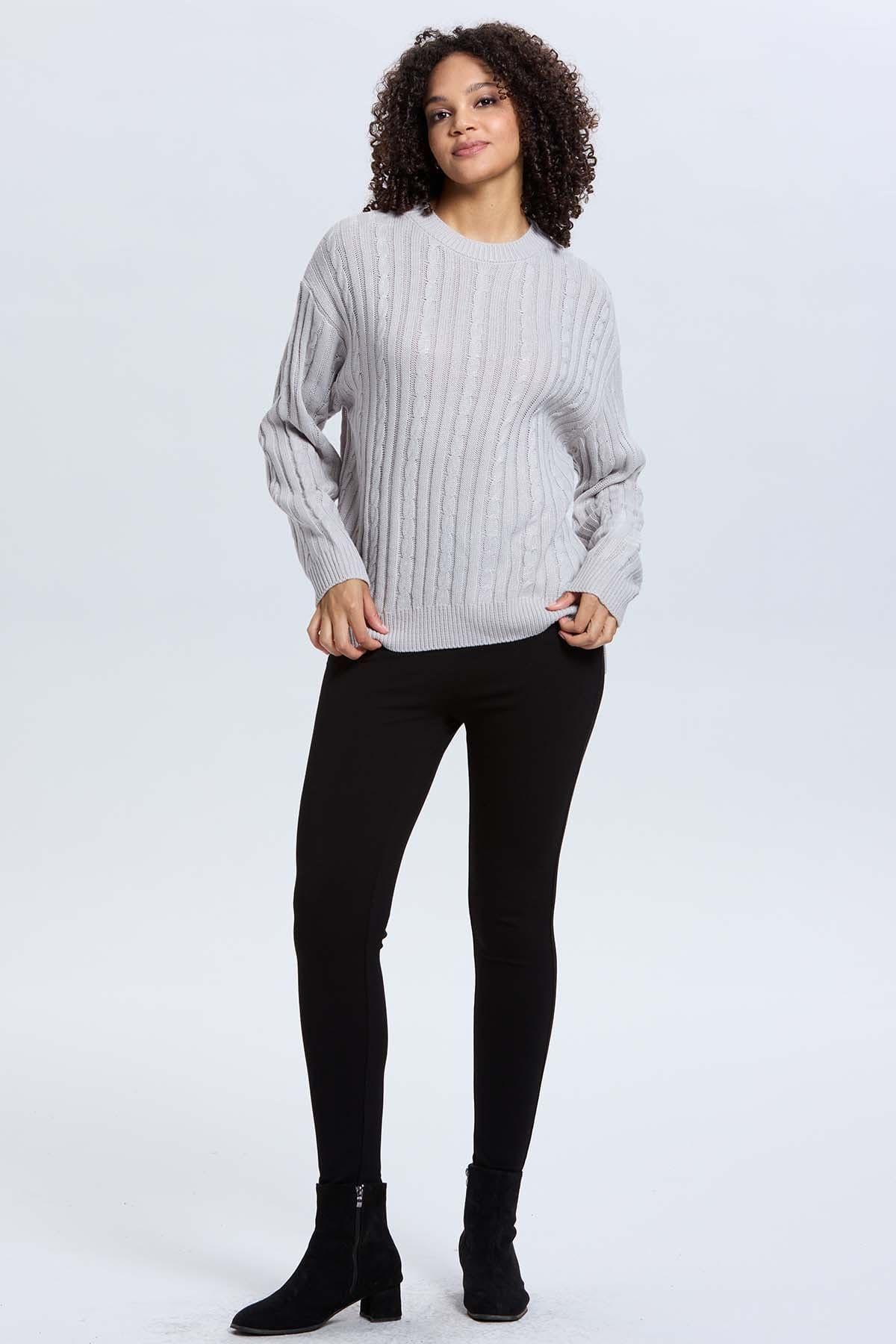 Sweater Mujer Trenzado Gris-3