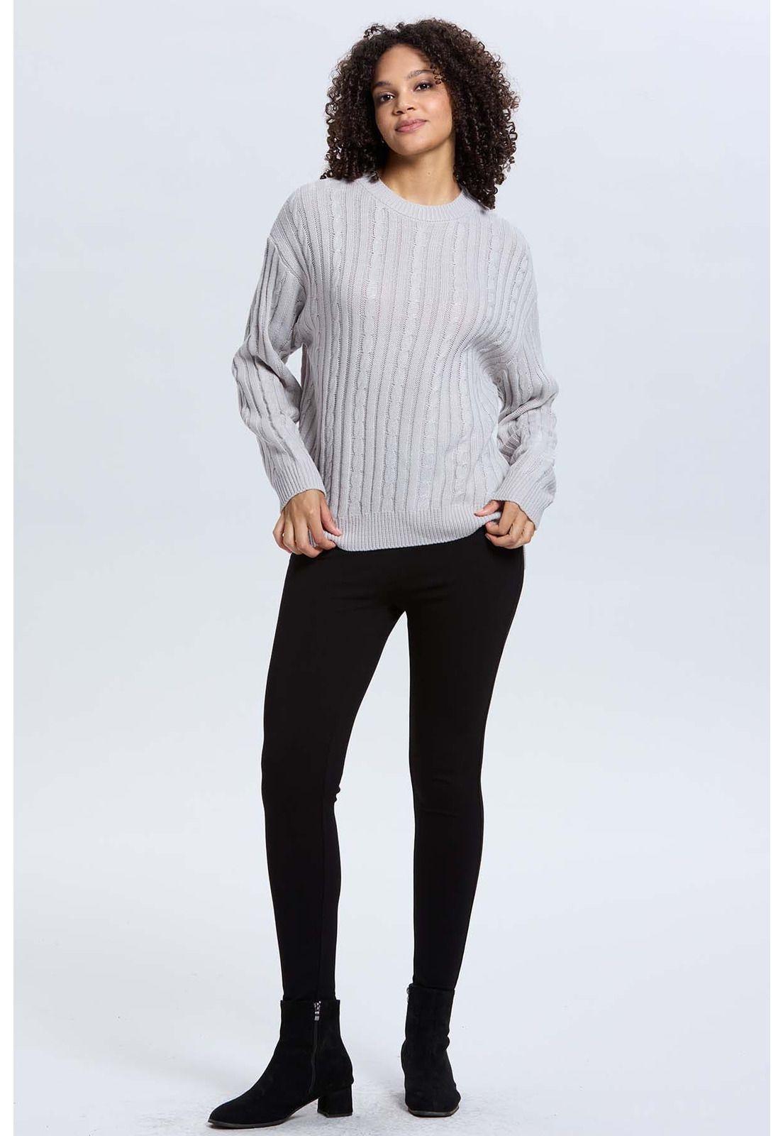 Sweater Mujer Trenzado Gris - lV-3