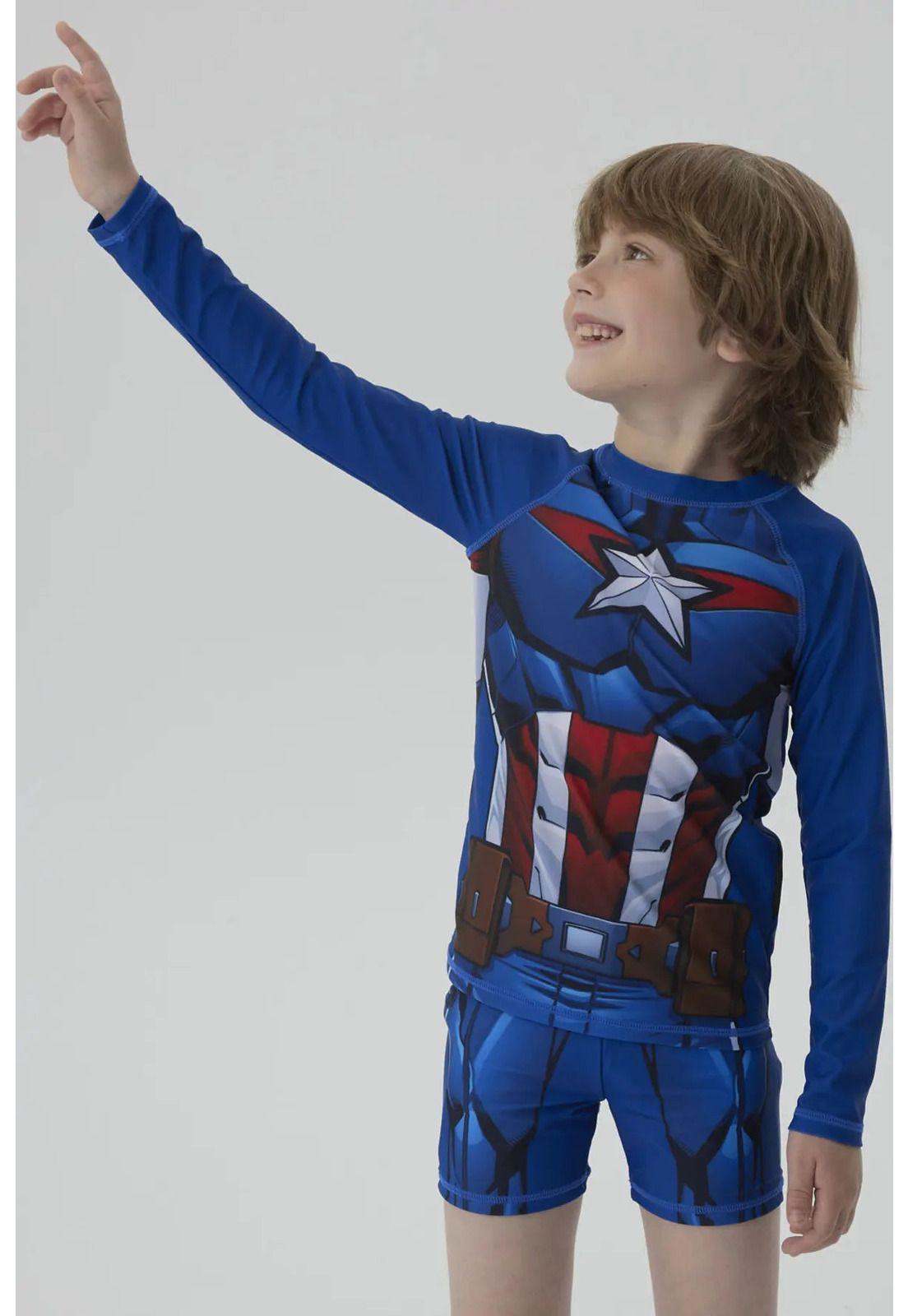 Traje De Baño Niño Capitán América Azul-0