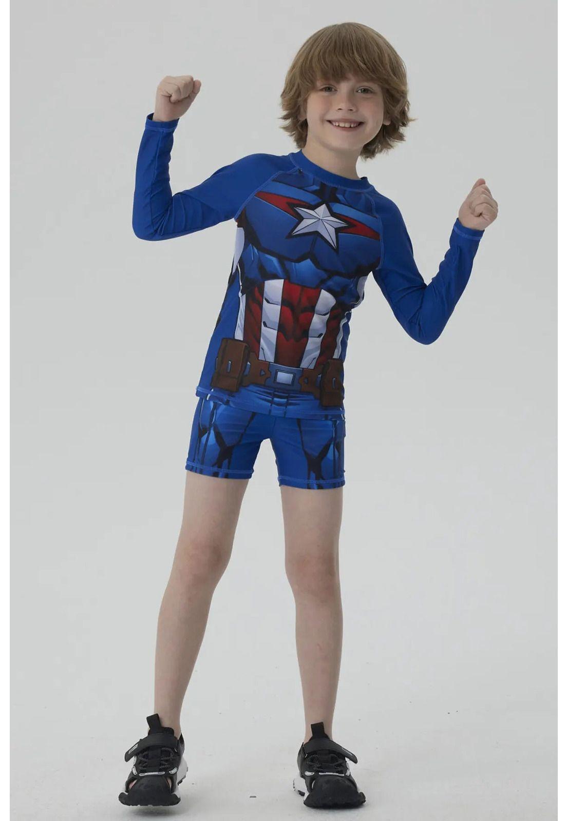 Traje De Baño Niño Capitán América Azul-1