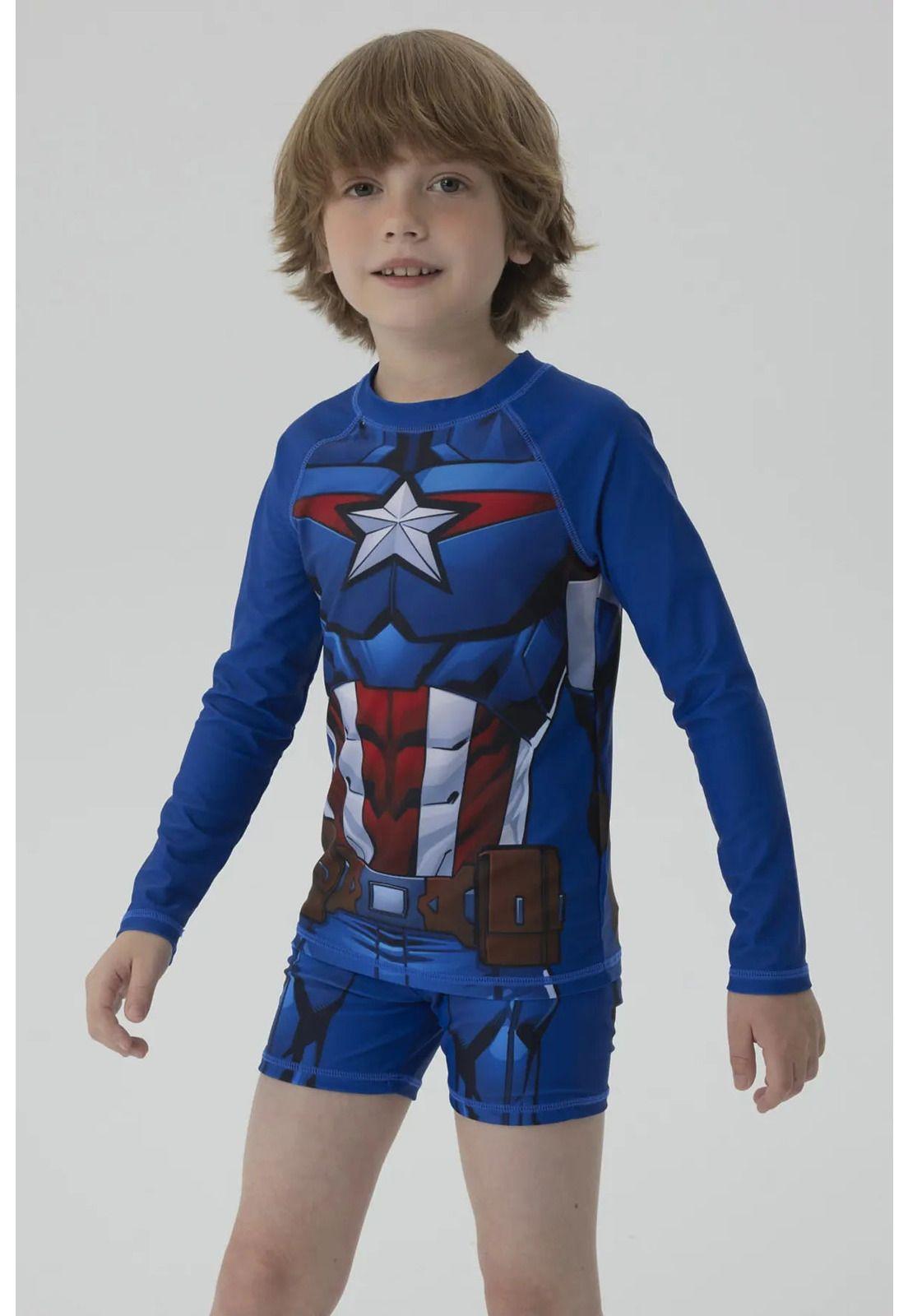 Traje De Baño Niño Capitán América Azul-3