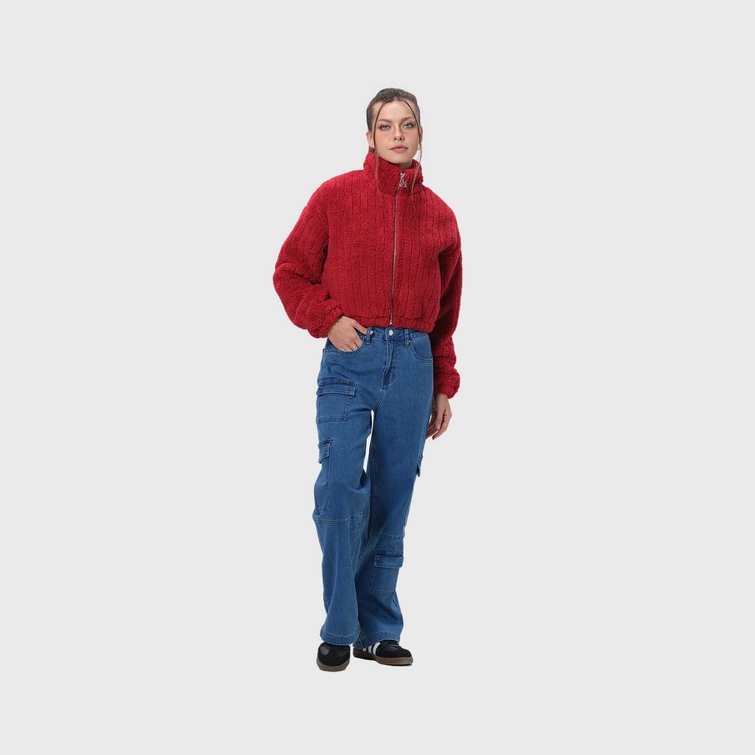 Chaqueta Mujer Tipo Polar Rojo Oscuro Fashion's Park-3