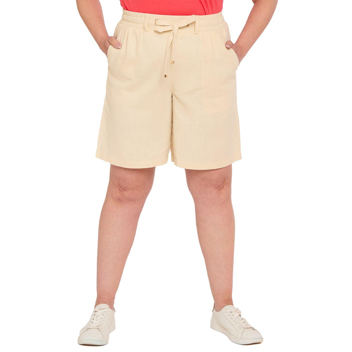 Bermuda Mujer Lino Pretina Elasticada Beige Fashions Park-0