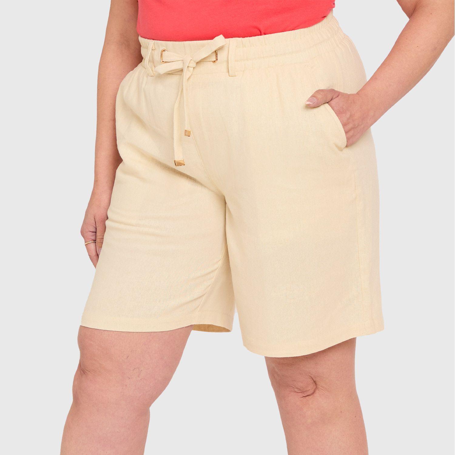 Bermuda Mujer Lino Pretina Elasticada Beige Fashions Park-1