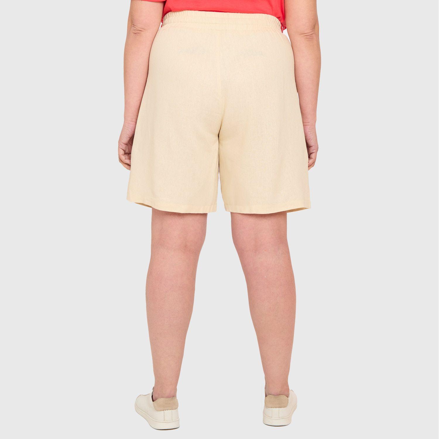 Bermuda Mujer Lino Pretina Elasticada Beige Fashions Park-2