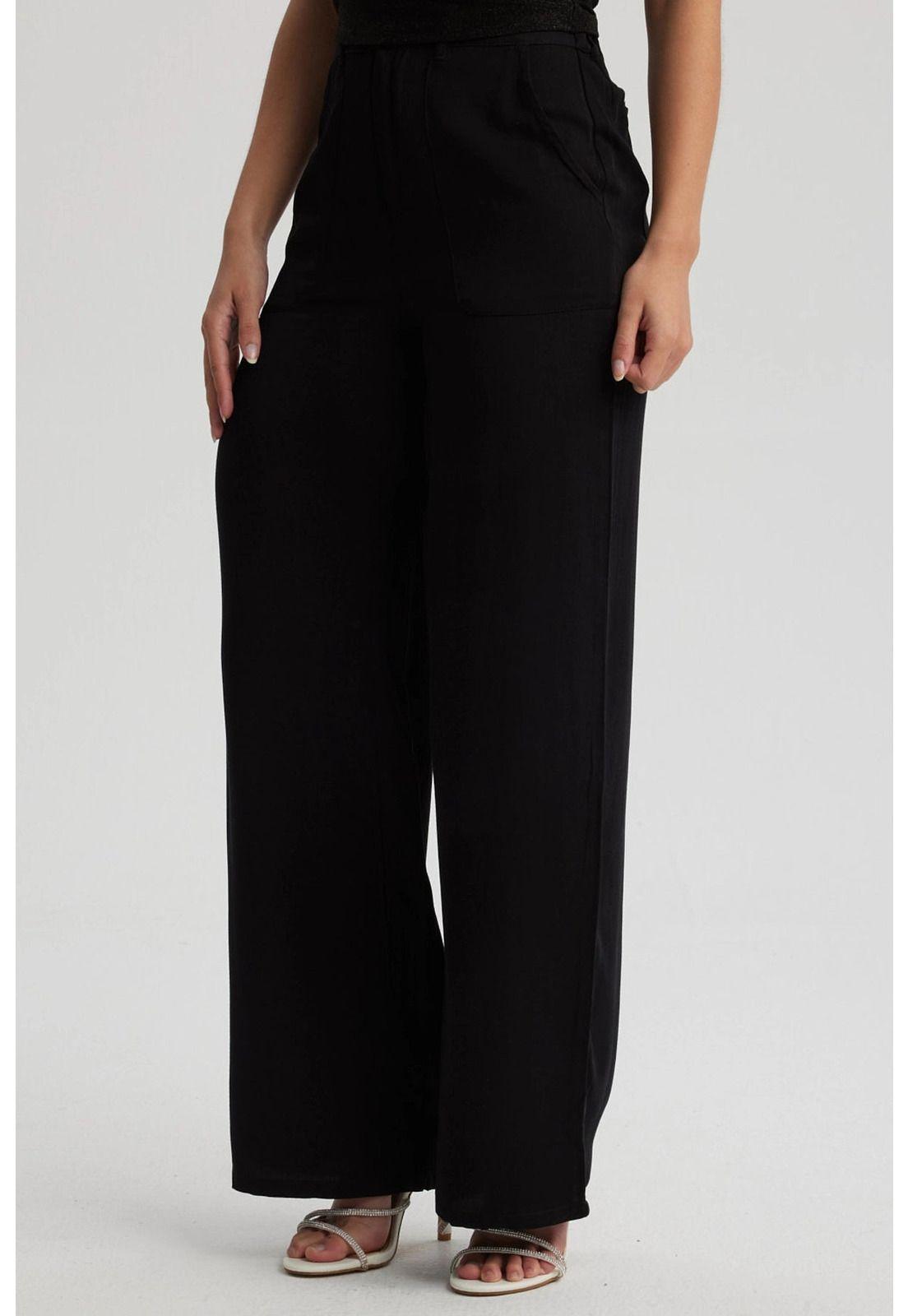 Pantalón Mujer Wide Leg Bolsillo Trasero Negro-0