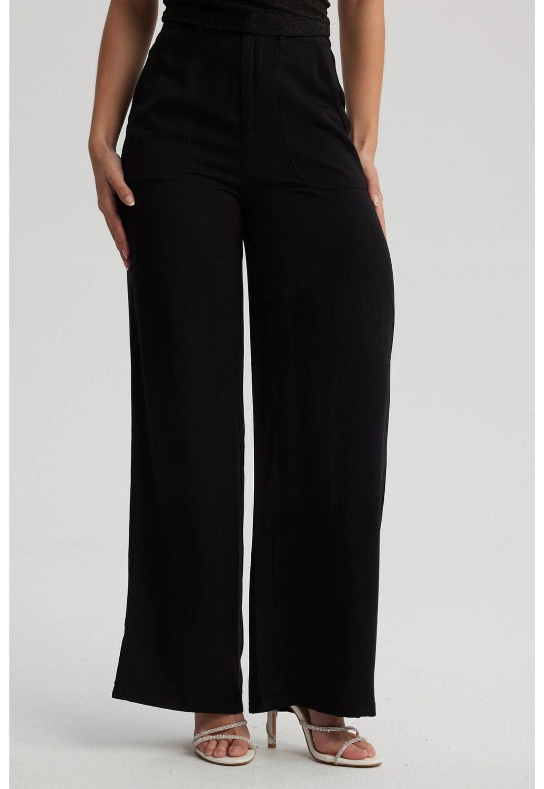 Pantalón Mujer Wide Leg Bolsillo Trasero Negro-1