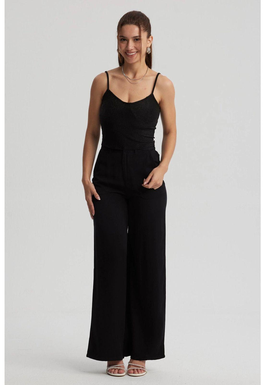 Pantalón Mujer Wide Leg Bolsillo Trasero Negro-3