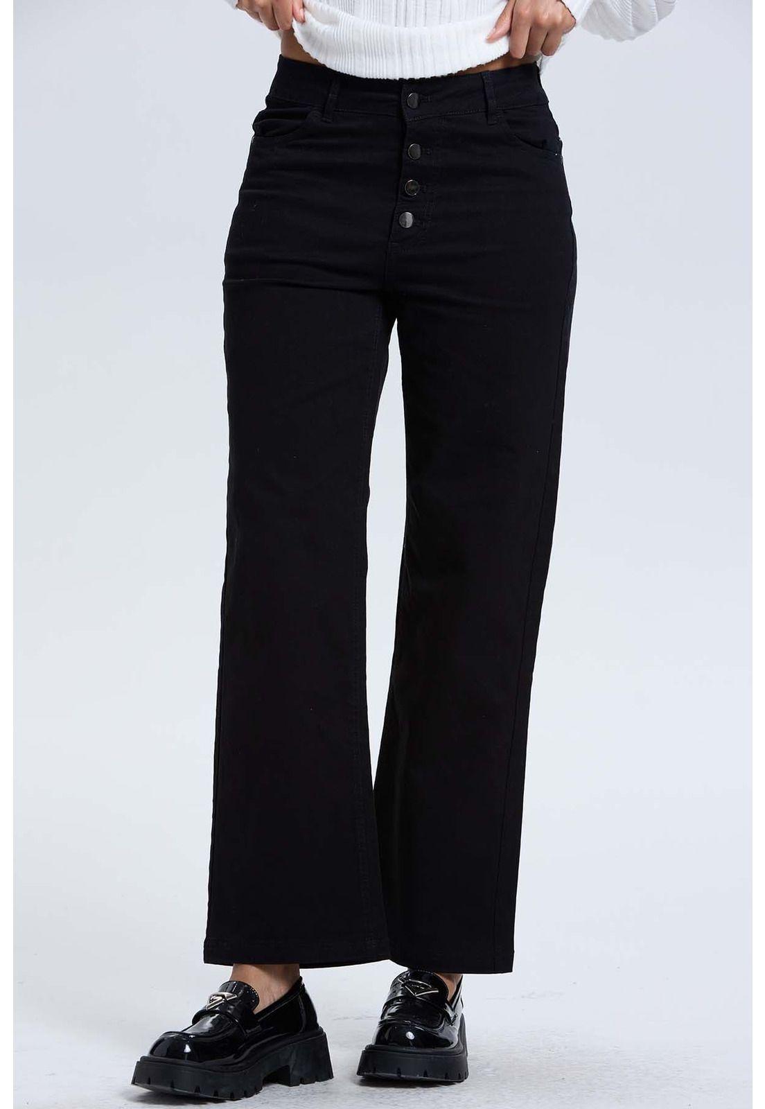 Pantalón Mujer Abotonado Negro-0