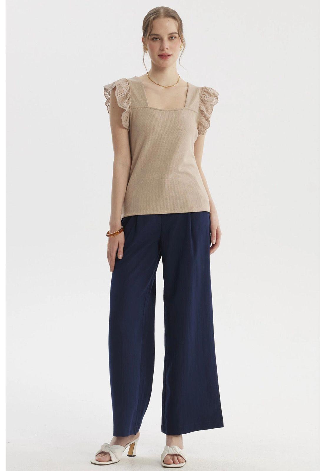 Polera Mujer Vuelo Escote Cuadrado Beige Claro-3