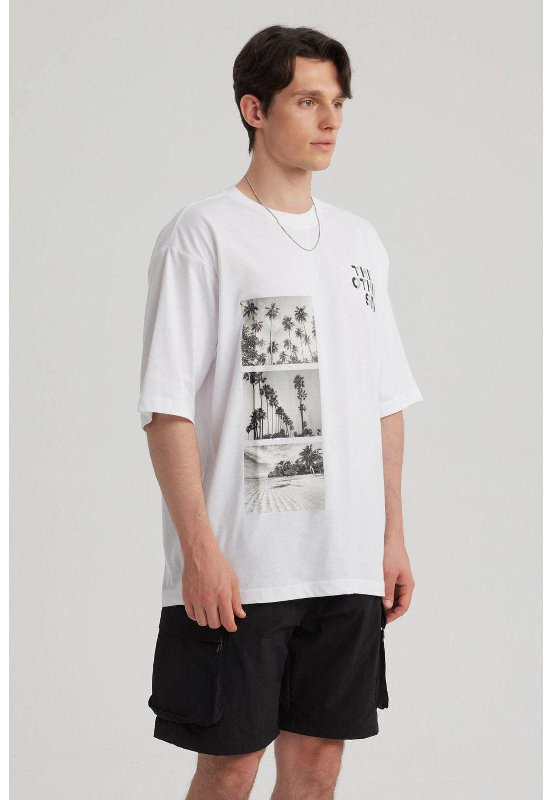 Polera Hombre Print Oversize Blanco - ll-3