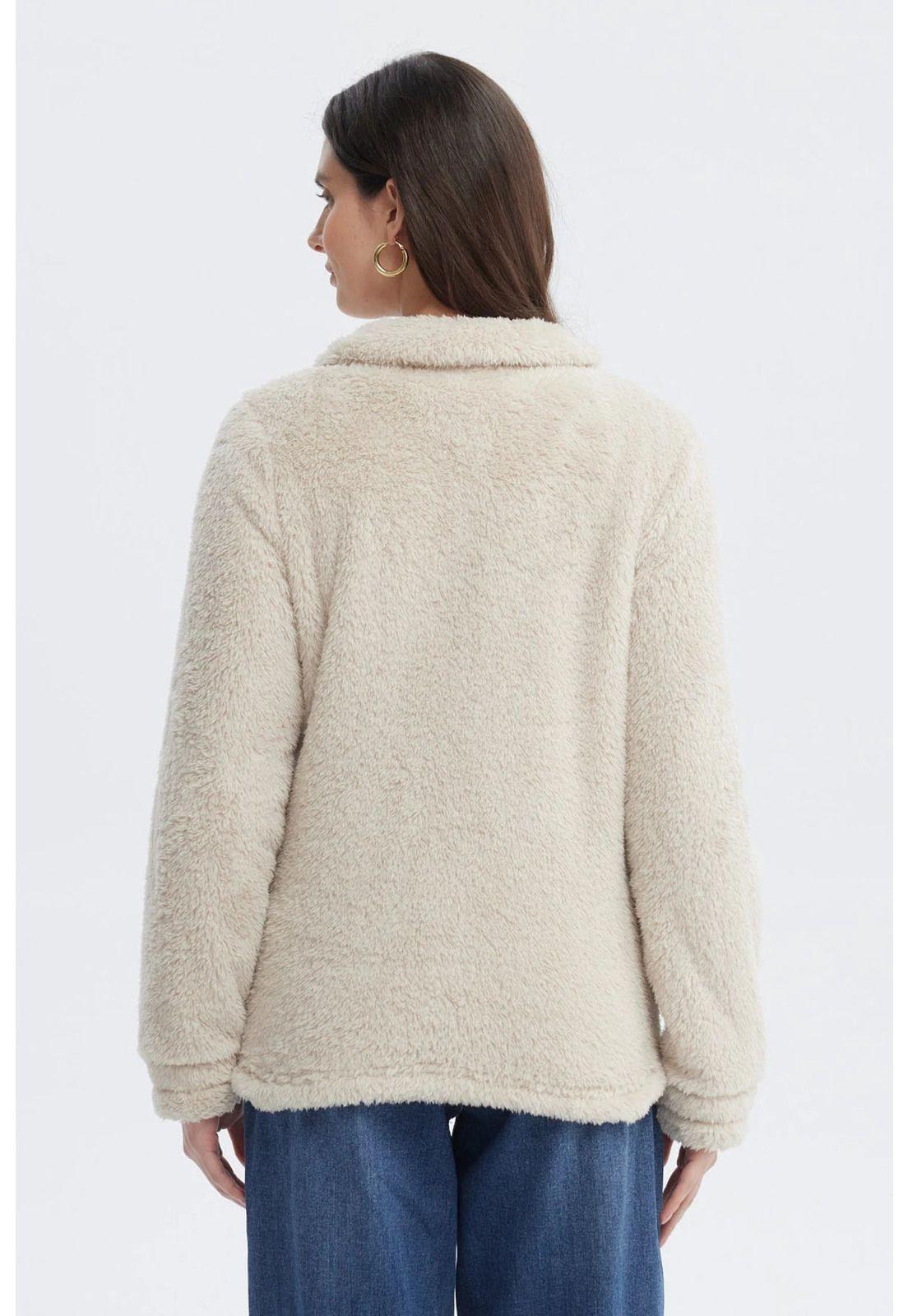 Polar Mujer Básico Peludo Beige Claro-2