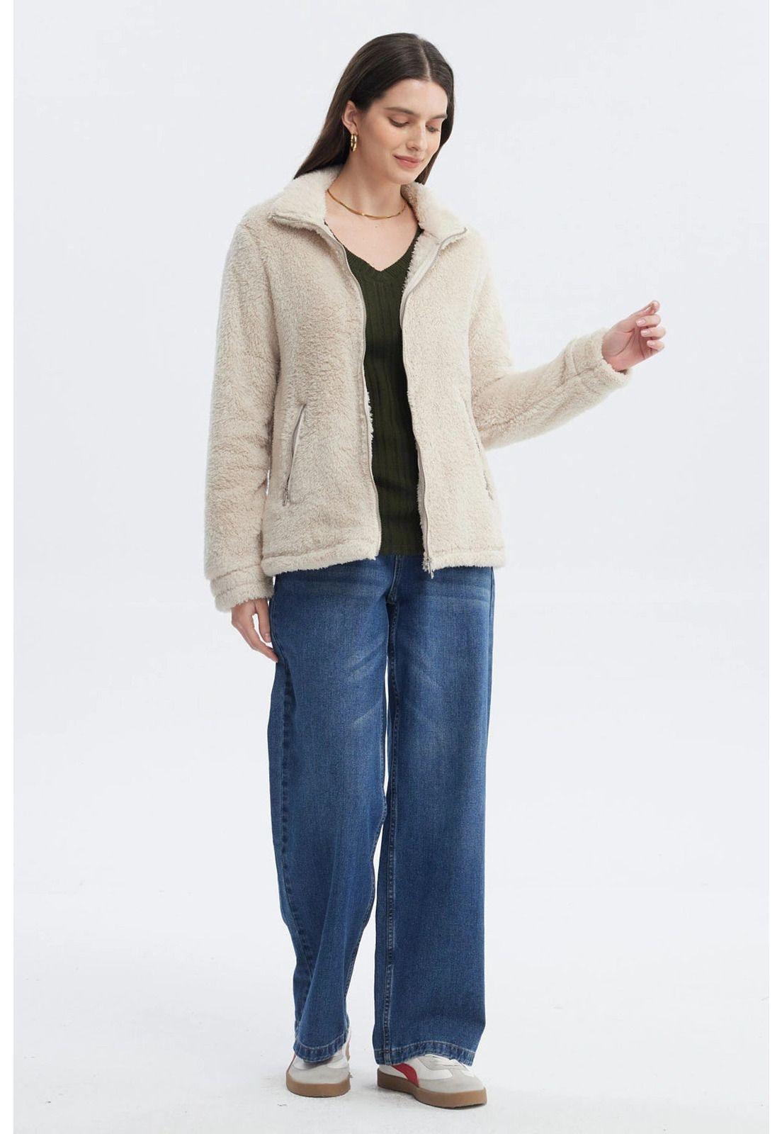 Polar Mujer Básico Peludo Beige Claro-3