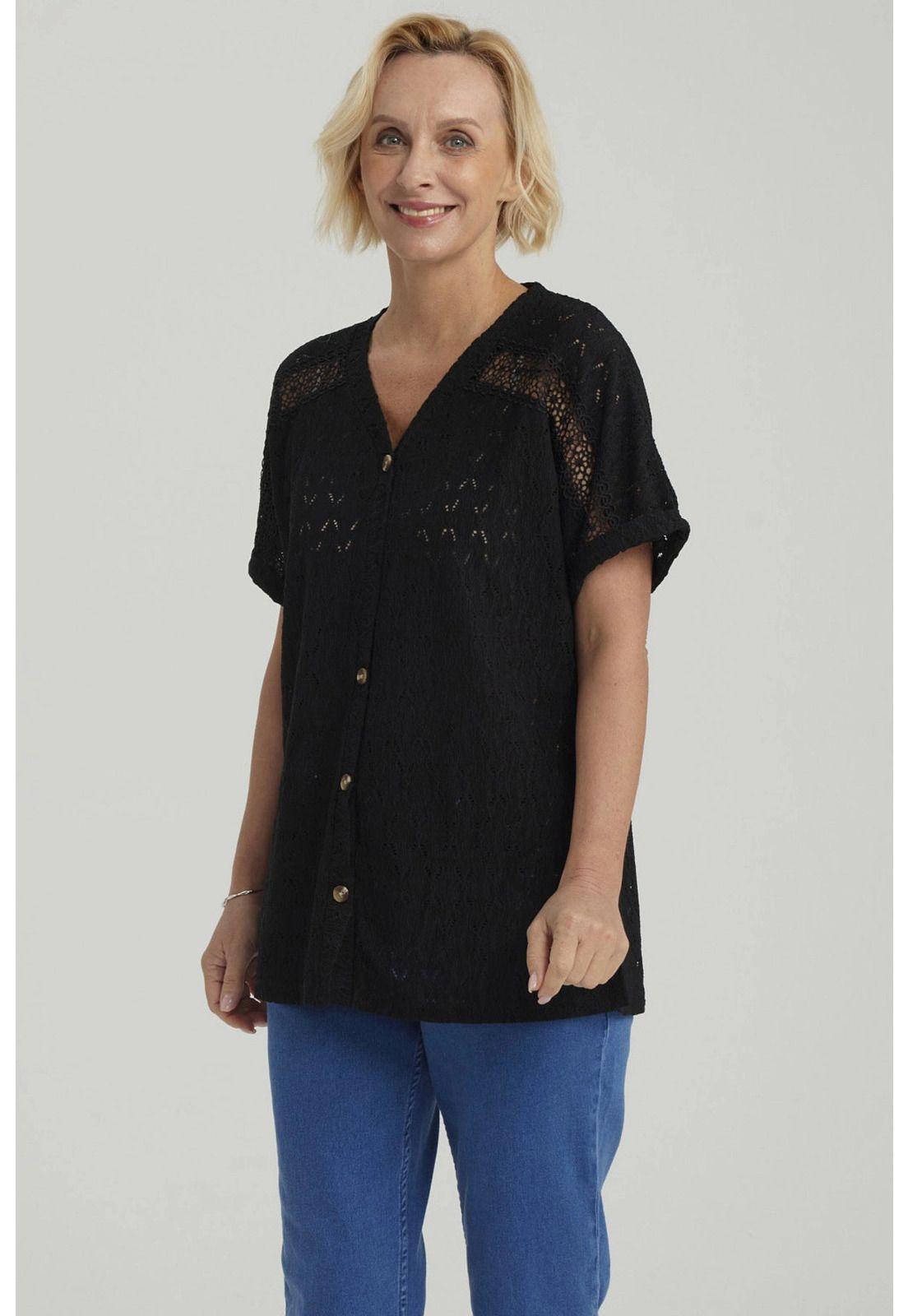 Polera Mujer Lisa Abotonada Negro-5