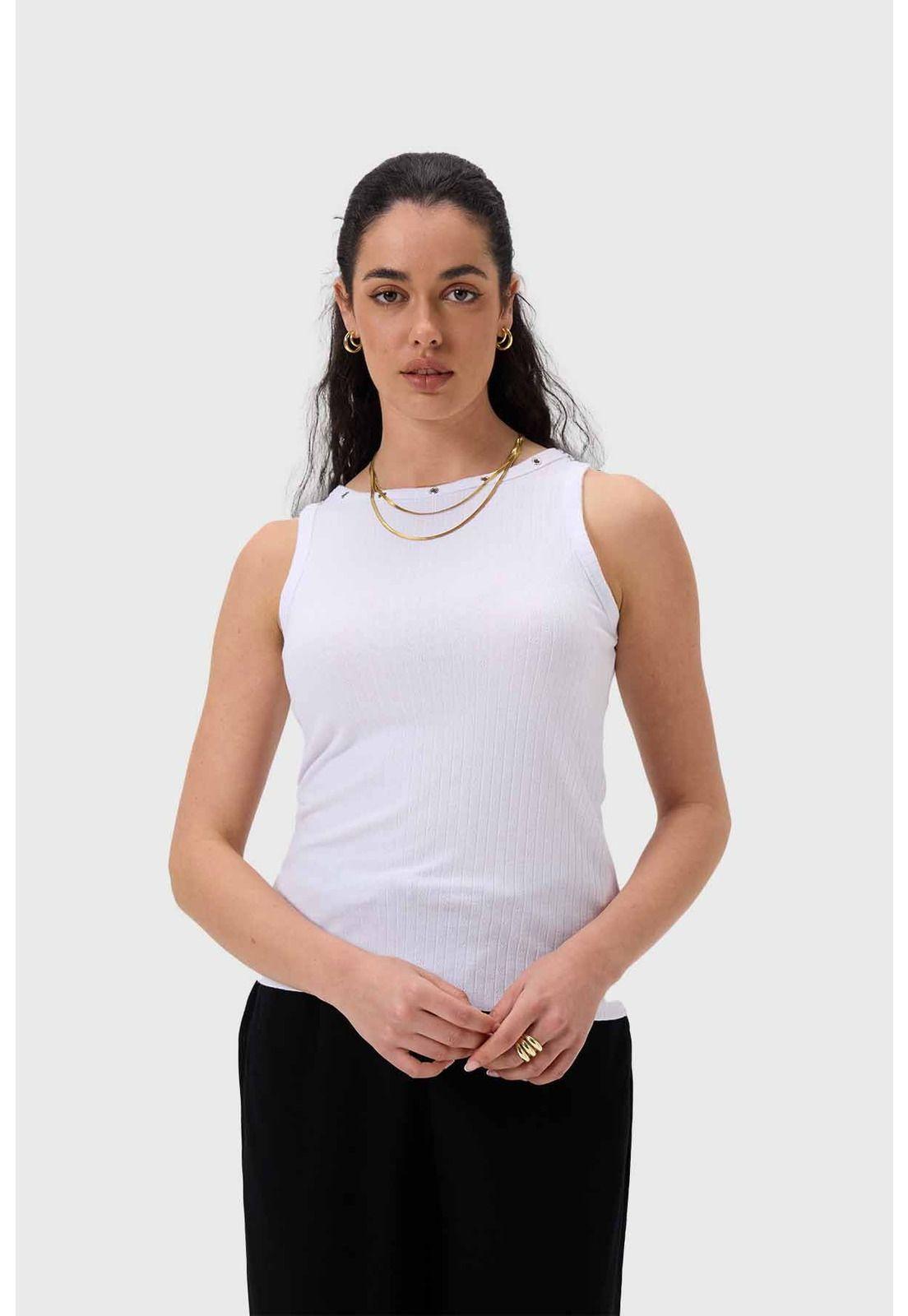 Polera Mujer Aplicación Ojetillo Blanco-0