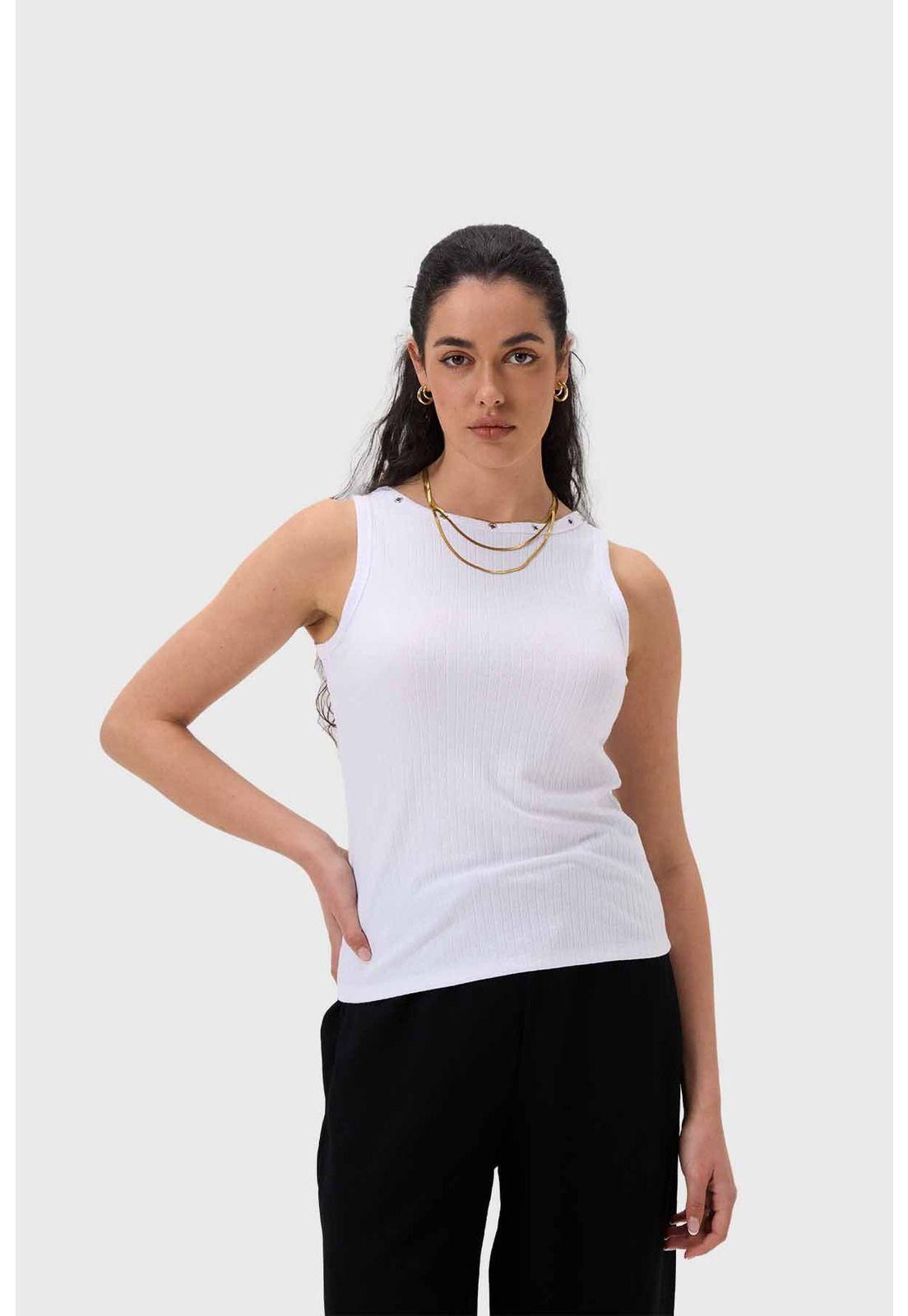 Polera Mujer Aplicación Ojetillo Blanco-1