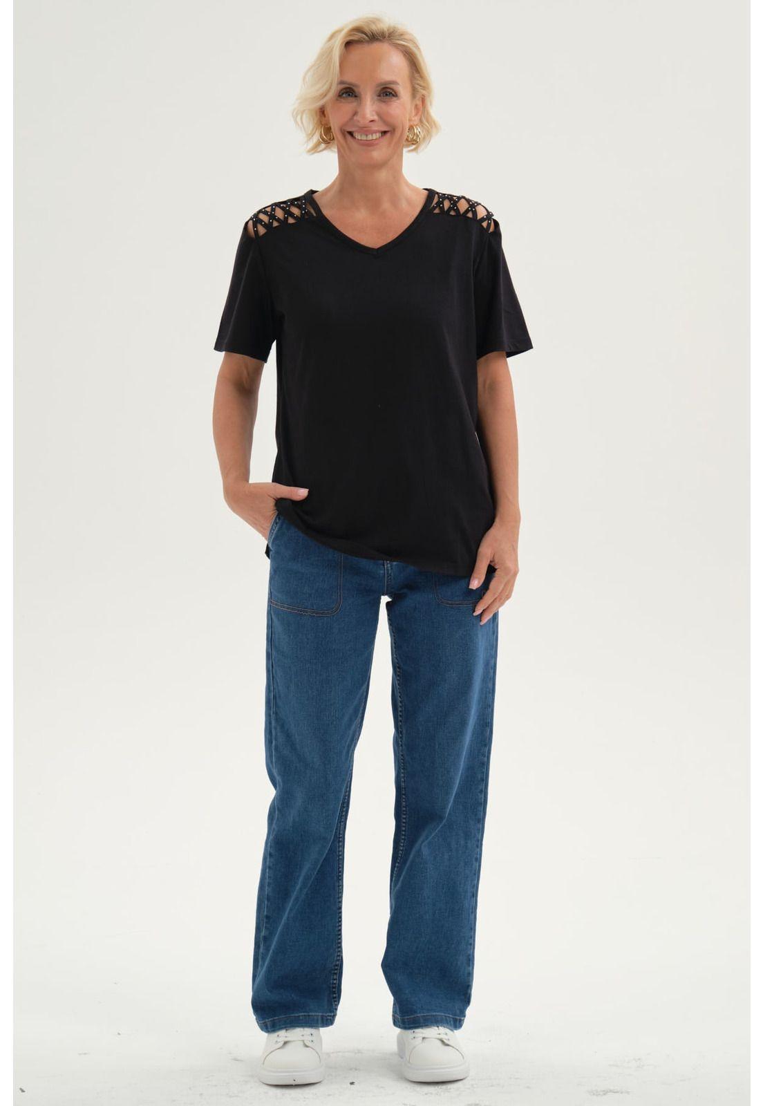 Polera Mujer Detalle Hombro Negro - ll-3