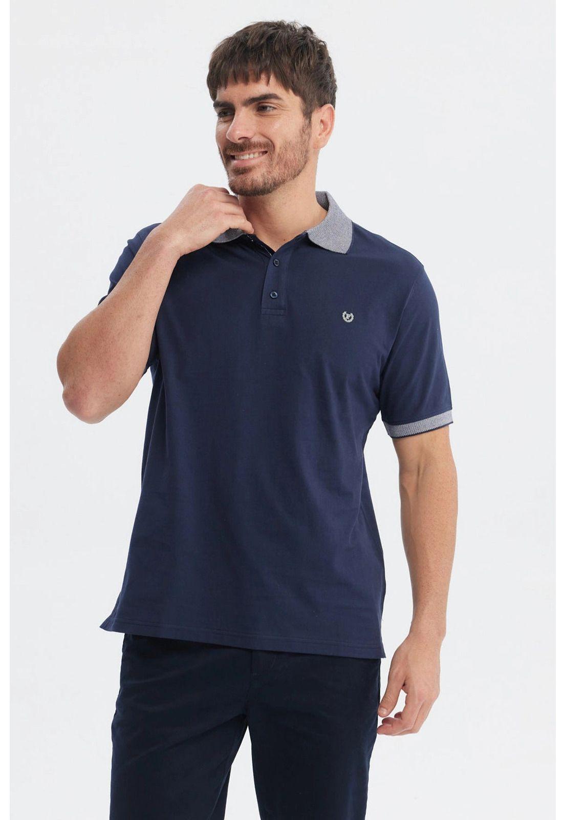 Polera Hombre Slim Cuello Camisero Azul Marino - ll-0