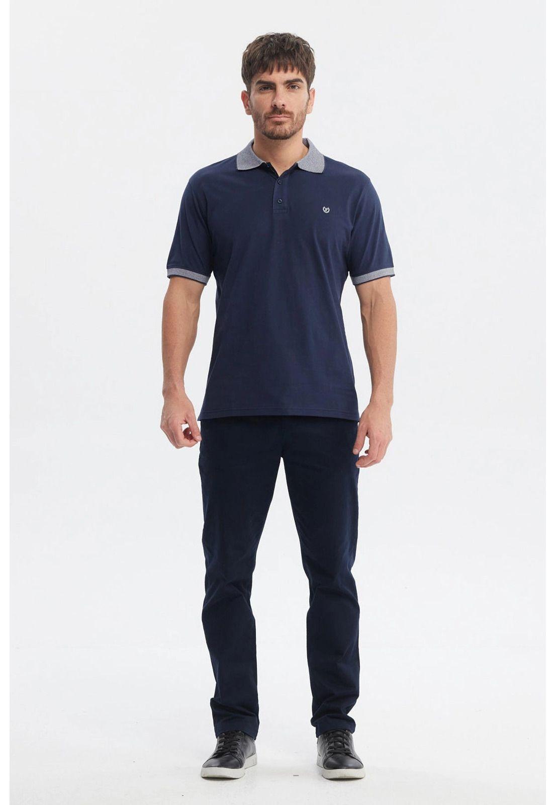 Polera Hombre Slim Cuello Camisero Azul Marino - ll-3