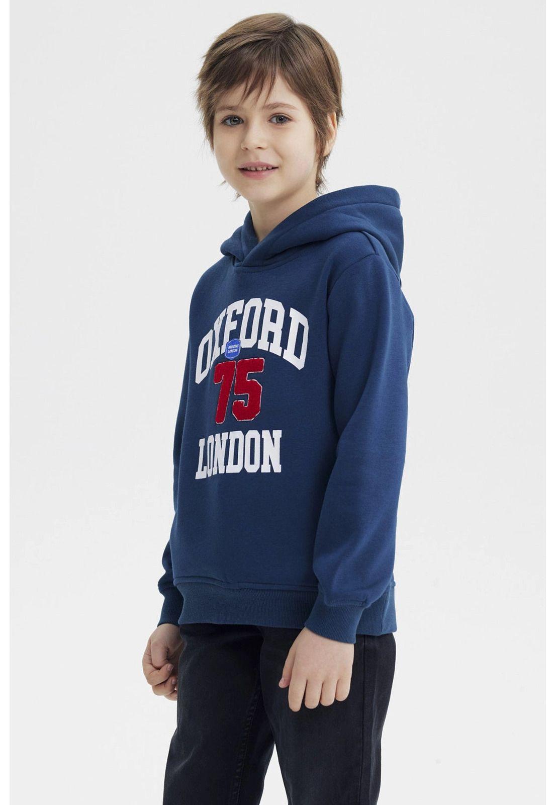 Polerón Niño Slim Con Gorro Azul Oscuro-1
