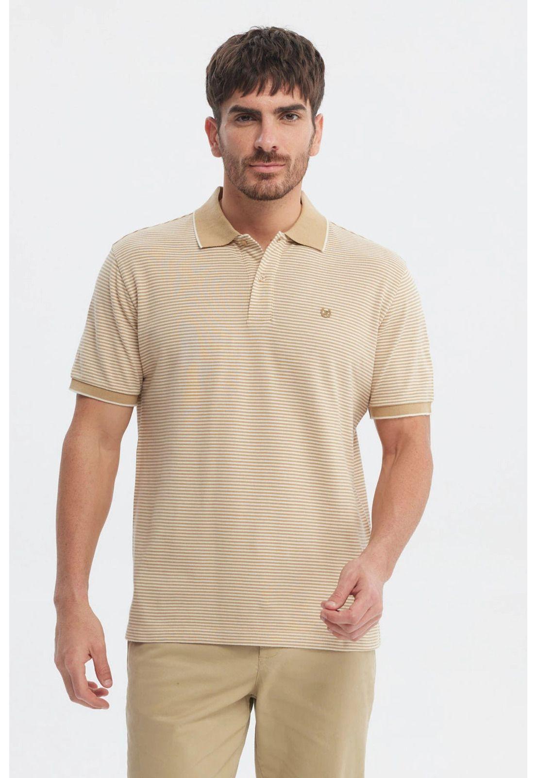 Polera Hombre Pique Rayas Logo Beige-0