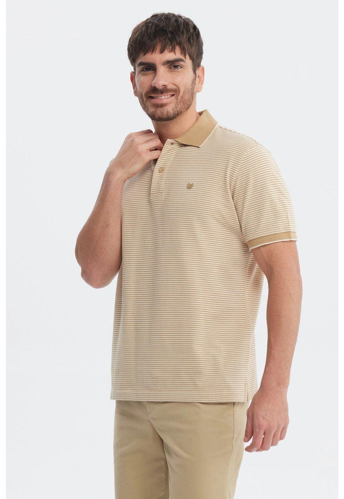 Polera Hombre Pique Rayas Logo Beige-1