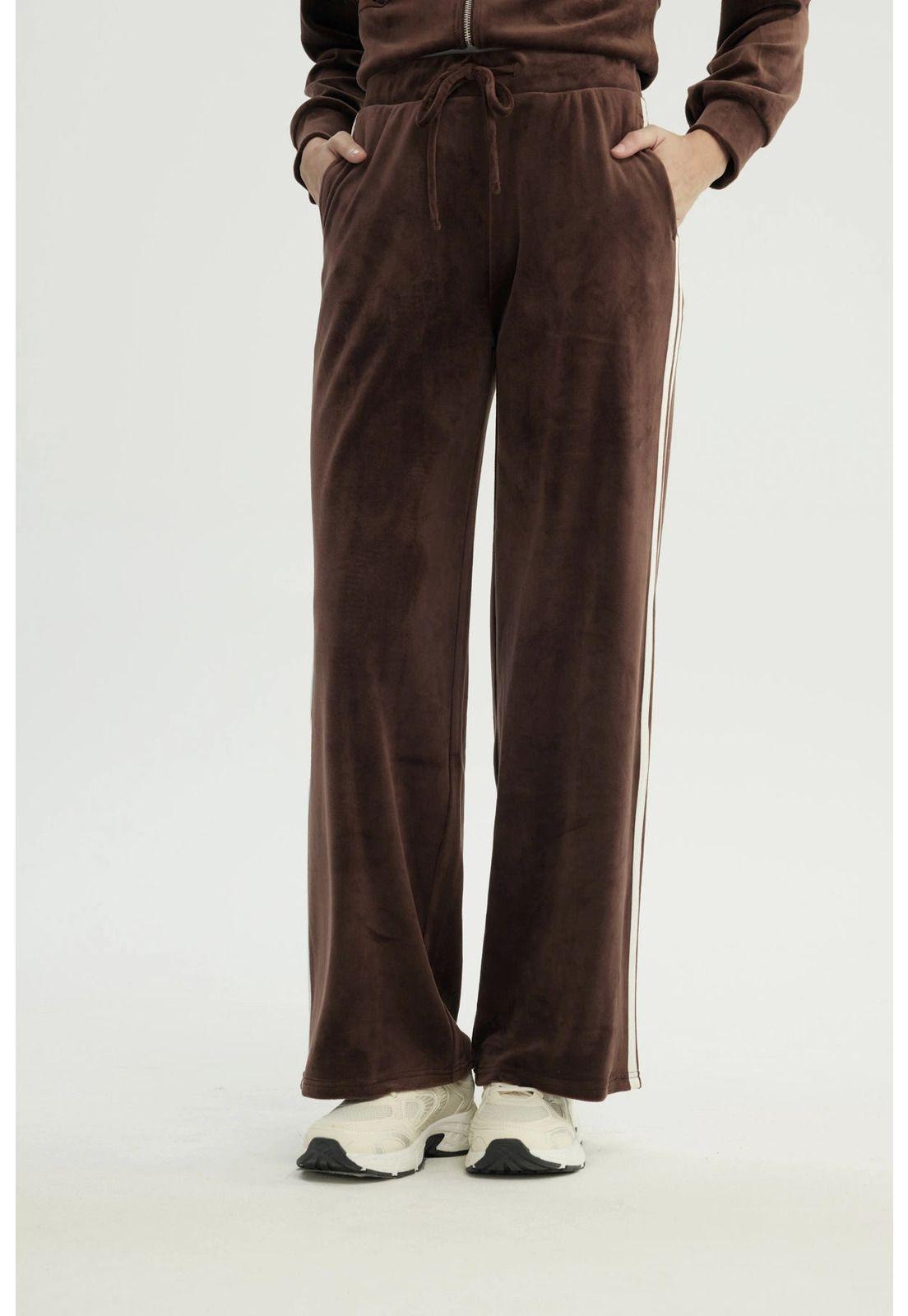 Pantalón Buzo Mujer Wide Leg Café - lV-0