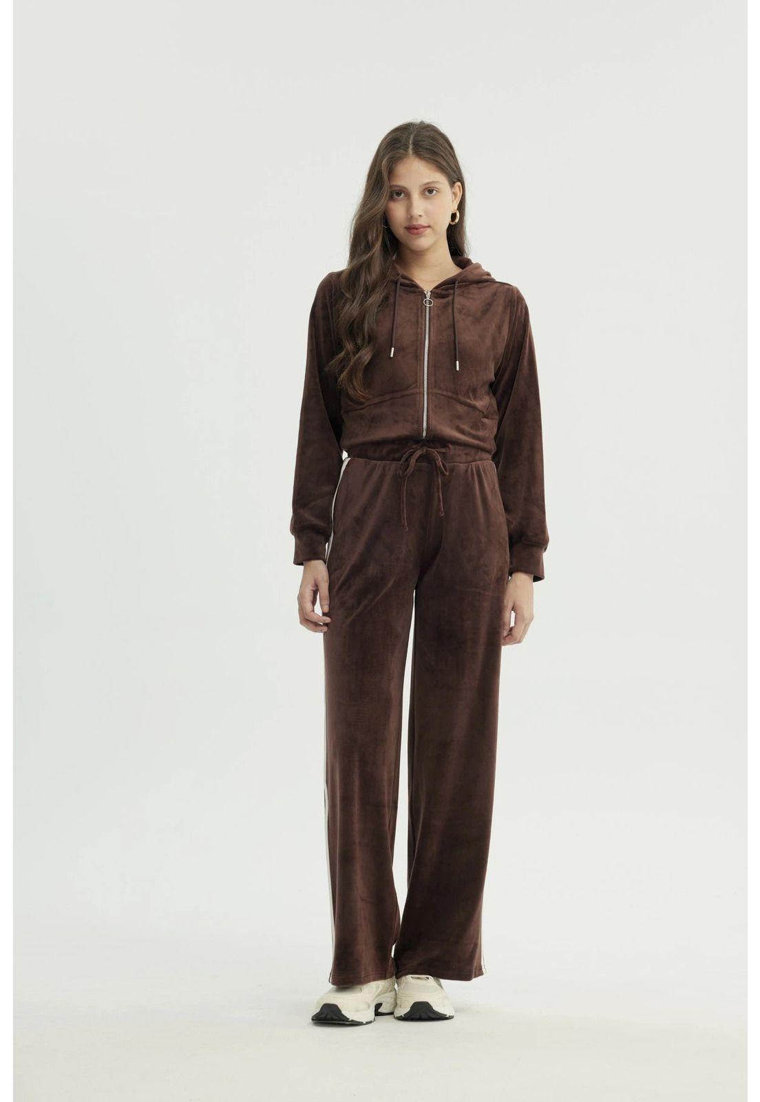Pantalón Buzo Mujer Wide Leg Café - lV-3