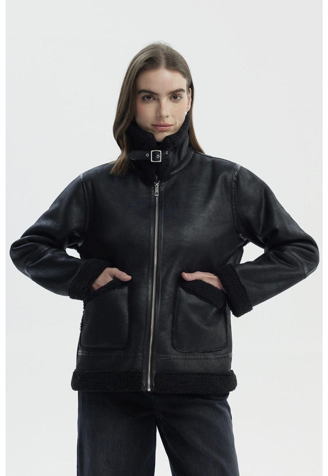 Chaqueta Mujer Slim Cuello Camisero Negro-0