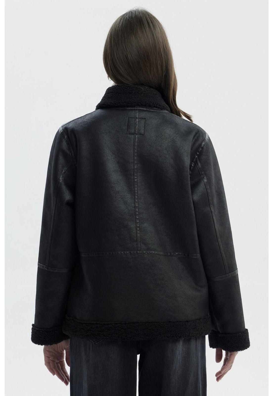Chaqueta Mujer Slim Cuello Camisero Negro-2