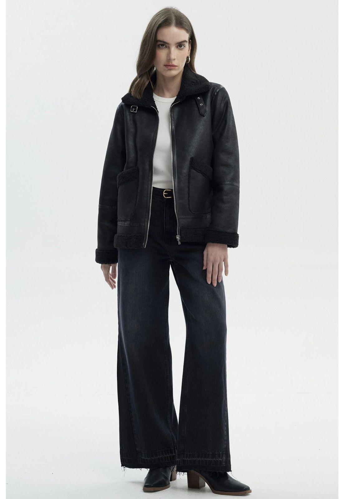 Chaqueta Mujer Slim Cuello Camisero Negro-3